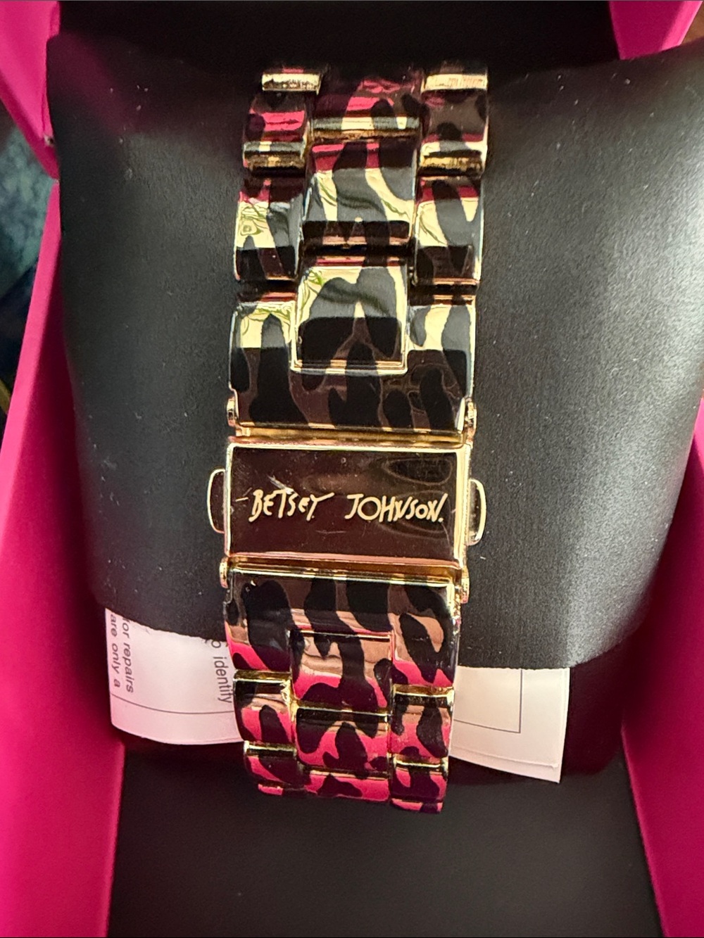 Betsey Johnson Gold Tone Watch with Pink Leopard Accents - Picture 3 of 8